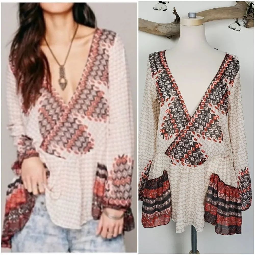 Freepeople boho top tribal deep plunge